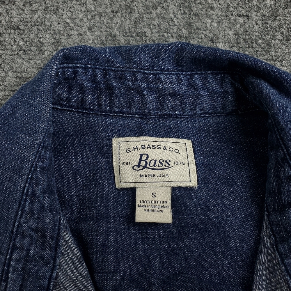 GH Bass Denim Western Jean Shirt Womens Small Pearl Snap Distressed Ranch Rodeo - Picture 4 of 10